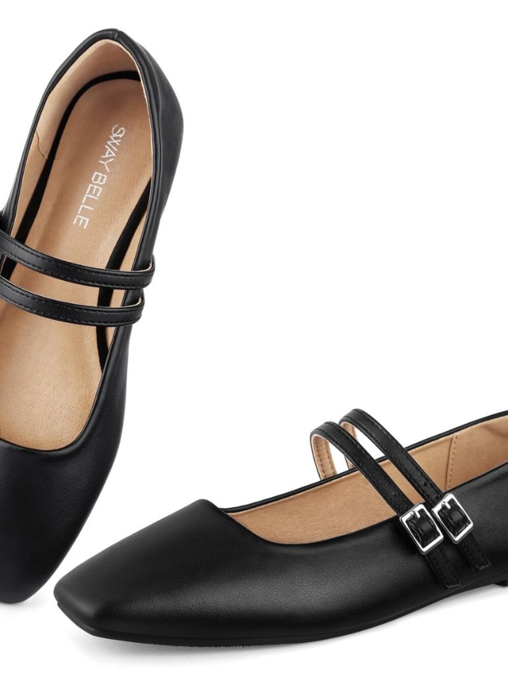 Womens Mary Jane Flats Square Toe Double Strap Ballet Flats Casual Shoe